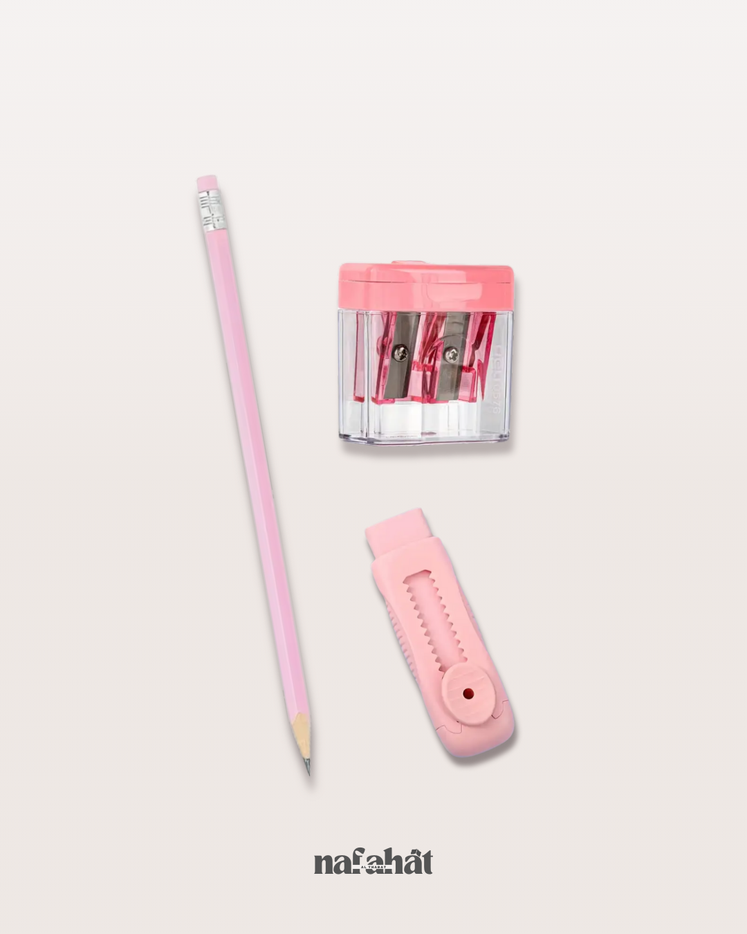 Set crayon à papier et taille-crayon roses (gomme au choix)
